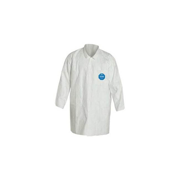Tyvek 400 Lab Coat, Tyvek(R) 400, Snaps Closure, White, 4XL, 8 PK