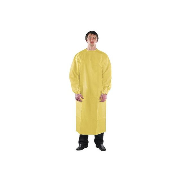 Ansell Gown, Polyethylene, Bound, 2.7 mil, 66 in, Yellow, XL, 50 PK 68-2300