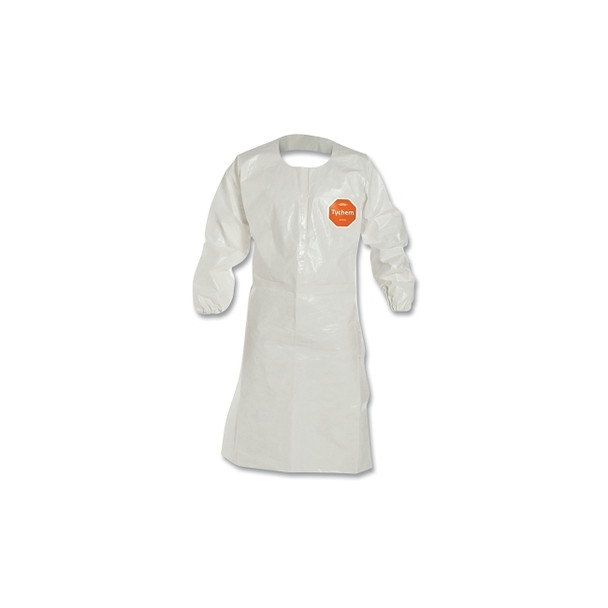 Tychem® 4000 Long Sleeved Apron with Elastic Wrists, 28-1/2 in W x 45-3/4 in L, l, Tyvek®/Saranex™ 23-P, White, 2X-Large