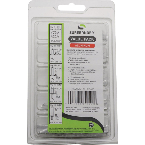 Surebonder Aluminum Rivet Variety Pack (92-Piece) FPC92VP