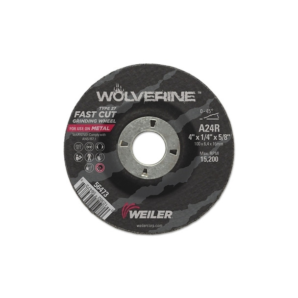 Wolverine® Grinding Wheel, 4 in dia x 5/8 in Arbor x 1/4 in Thick, AO, 24R