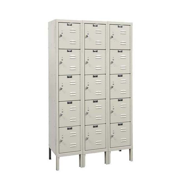 Box Locker, 36 in W, 12 in D, 66 in H, (3) Wide, (5) Tier, Tan