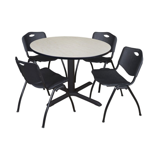 Cain Cain Round Table & Chair Set, Wood, Metal, Plastic Top, Maple TB48RNDPL47BK