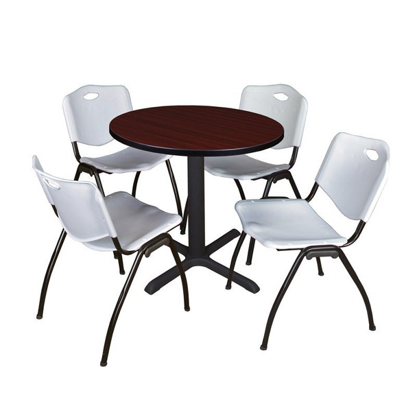 Cain Round Table & Chair Set, Wood, Metal, Plastic Top, Mahogany