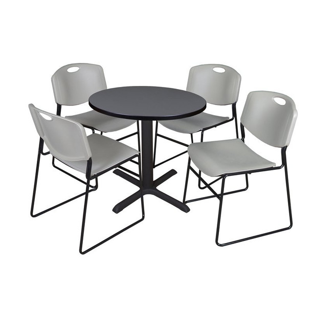 Cain Round Table & Chair Set, Wood, Metal, Polypropylene Top, Grey