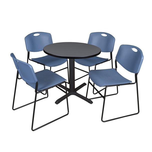 Cain Round Table & Chair Set, Wood, Metal, Polypropylene Top, Grey