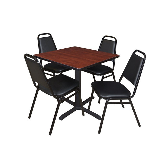 Cain Cain Square Table & Chair Set, Wood, Metal, Vinyl Top, Cherry TB3030CH29BK