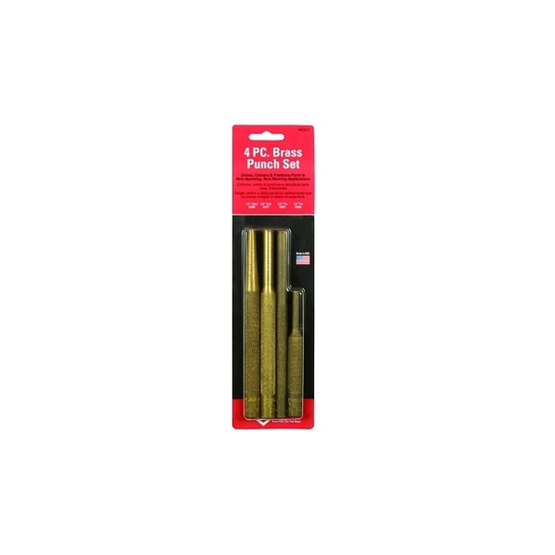 Punch Sets, 4 pc, 3/8 in Drift, 1/4 in Solid, 1/4 in Pin, 3/8 in Pin, Brass