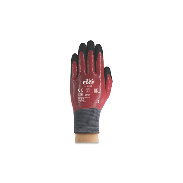 48-919 Double Layer Nitrile-Coated Gloves, Size 7, Black/Red