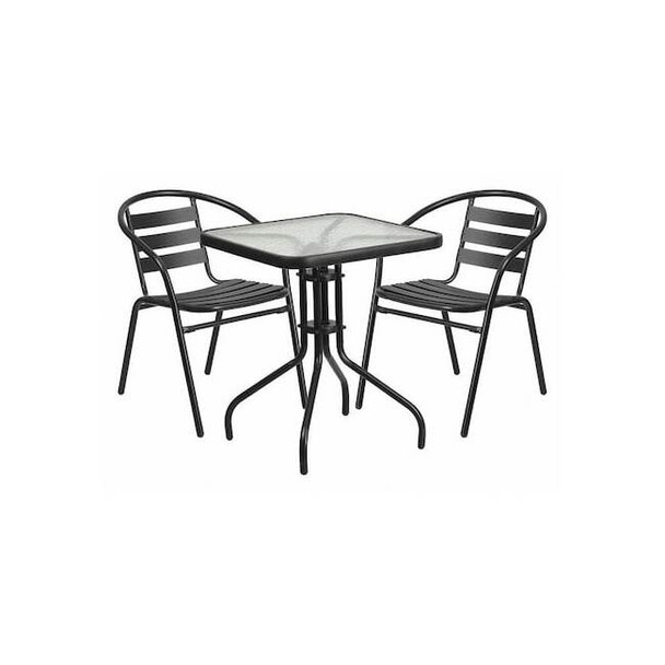 23.5" Square Glass Metal Table w/ 2 Metal Chairs