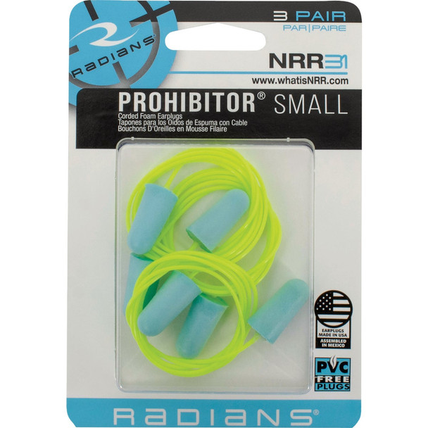 Radians Prohibitor Small Disposable Foam Corded Earplugs (3-Pack) FP75BBP3