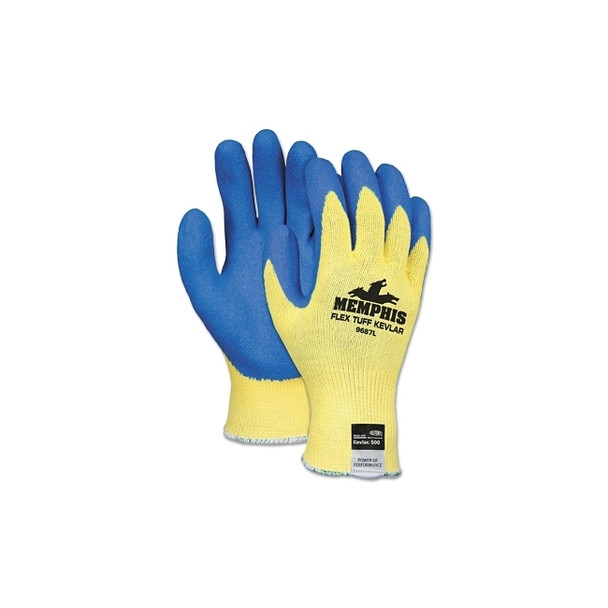 Flex Tuff® Kevlar® Latex Dipped Gloves, Large, Blue/White/Yellow Pack of 12