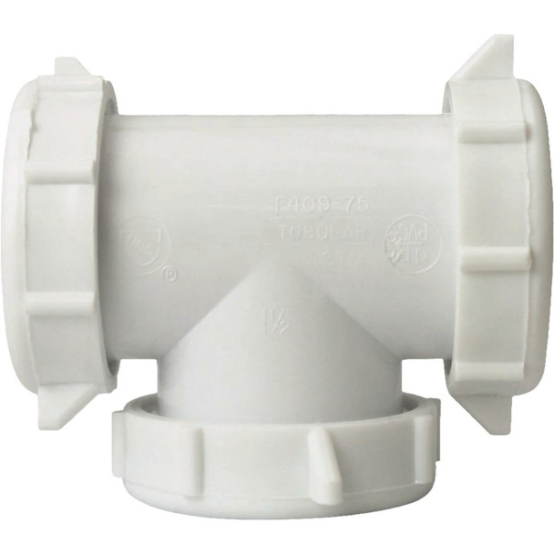 Oatey 1-1/2 In. White PVC Three-Way Coupling Tee OAT55-6W
