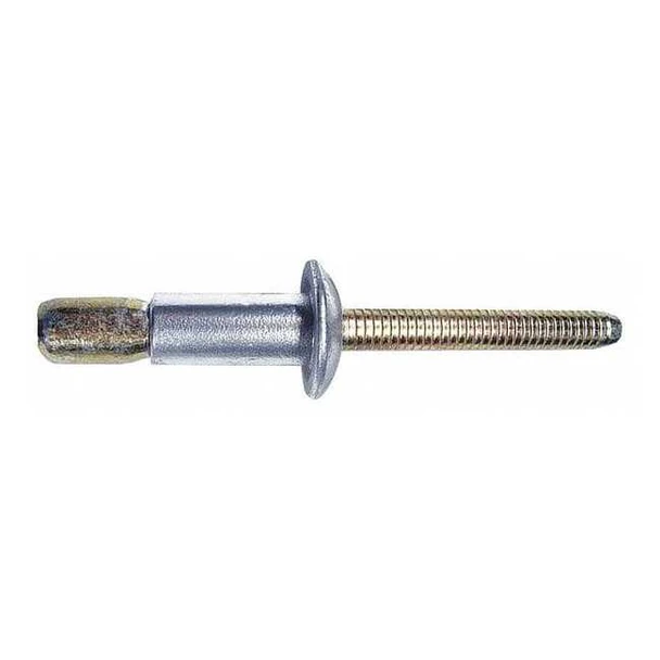 Blind Rivet, Dome Head, 1/4 in Dia., 29/32 in L, Aluminum Body, 25 PK
