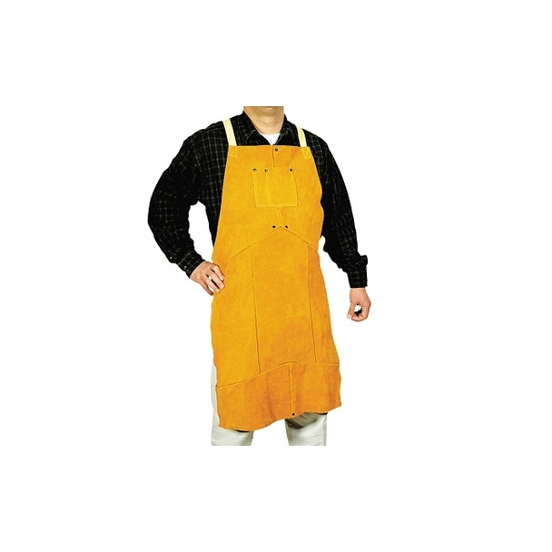 Select Split Cowhide Leather Bib Apron, 24 in W x 36 in L, Golden Brown