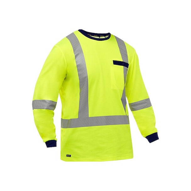 Hi-Vis Long Sleeve T-Shirt, 3, R, Cotton, Polyester, Yellow, L