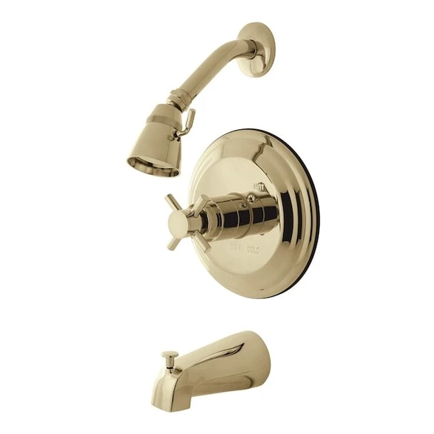 Tub and Shower Faucet, Standard, 3, Wall Mount, Polished Brass
