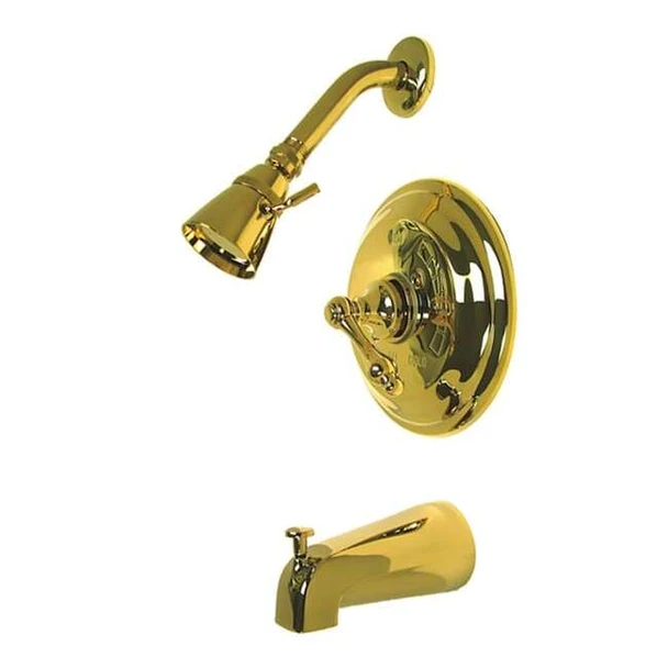 Tub and Shower Faucet, Standard, 3, Wall Mount, Polished Brass