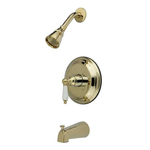 Tub and Shower Faucet, Standard, 3, Wall Mount, Polished Brass
