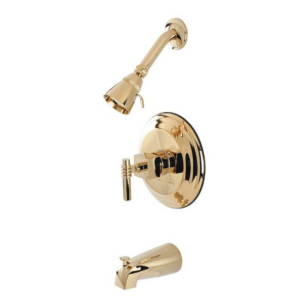 Tub and Shower Faucet, Standard, 3, Wall Mount, Polished Brass