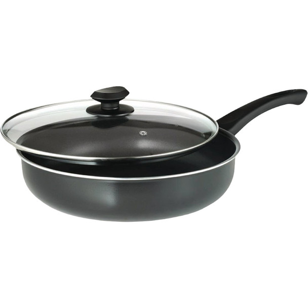 Epoca Elements 4-1/2 Qt. Gray Non-Stick Aluminum Deep Saute Pan with Glass Lid