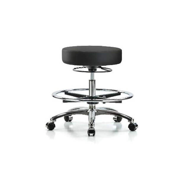 Bench Stool, Med, Vinyl, Chrm, CF, Cstrs, BLK