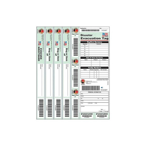 Evacuation Tag, Synthetic Paper, 1/4 in H x 8 1/2 in W, Multi-Color, 20 PK