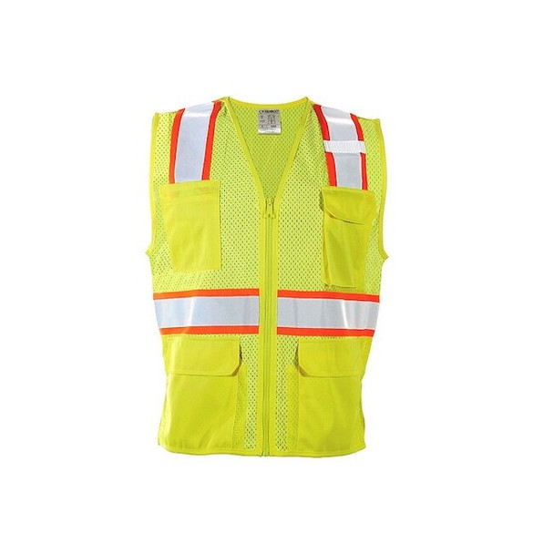 Women's Hi-Vis Safety Vest L Class 2 H Back, ,Zipper 7 Pockets, 2 Mic Tab, No