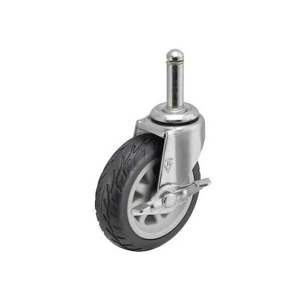 3" X 13/16" Rubber No-Matic Swivel Caster, Side Brake, Loads Up To 110 lb