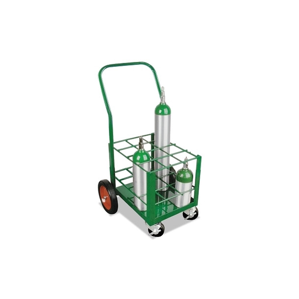 Medium-Duty M7, M9, C, D, and E Size Cylinders Transport Cart, Holds 6 Cylinders, 2-10 in Rubber Wheels/2-Locking Casters