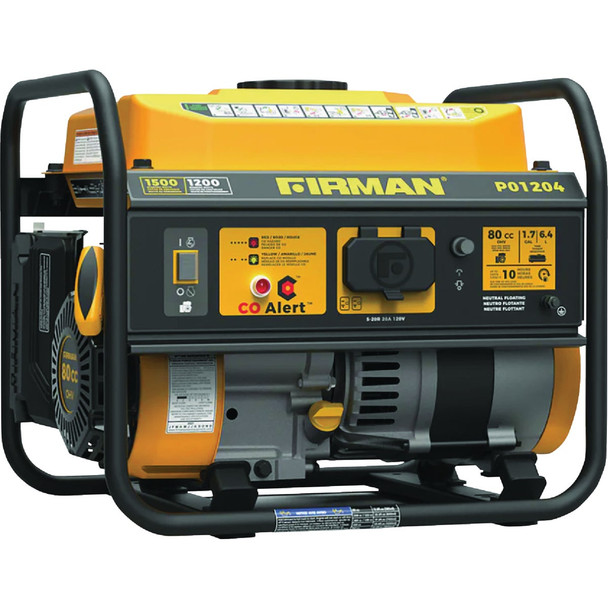 Firman 1500/1200W Gas Recoil Start Portable Generator with CO Alert P01204