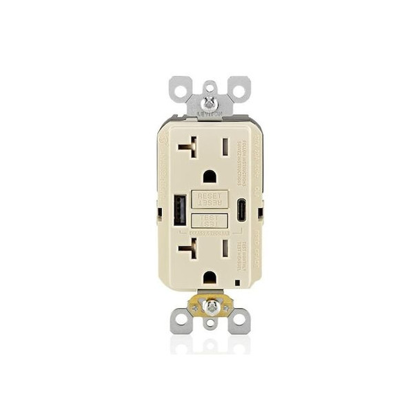 Leviton USBReceptacle,20A,Almond,Thermoplastic GUAC2-T