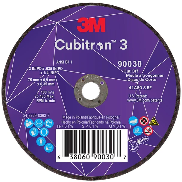 7100303860 Cubitron™ 3 Cut-Off Wheel, 3 Inch Dia, 0.035 Inch, 60+ Grit