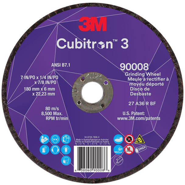 7100313198 Cubitron™ 3 Depressed Center Grinding Wheel, 7 Inch Dia, 1/4 Inch