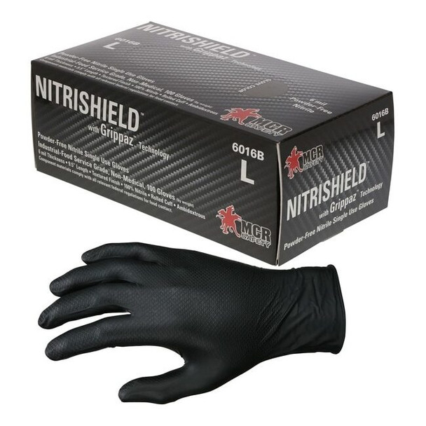 6016BL MCR Safety NitriShield Disposable Gloves, Large, Nitrile, 6 Mil THK