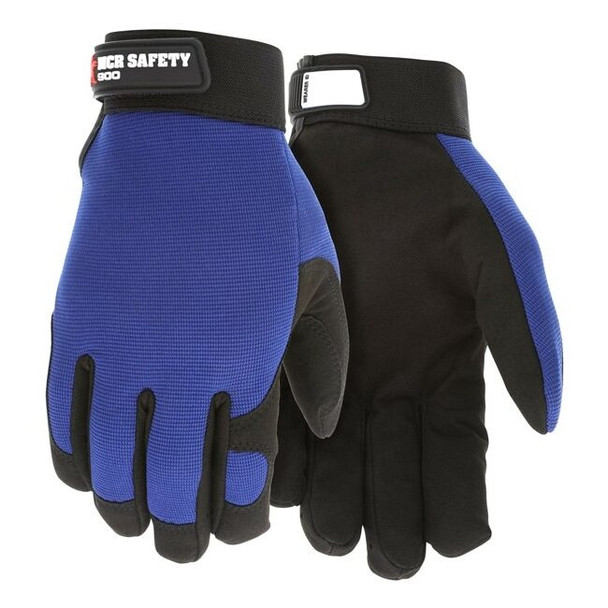 900L MCR Safety Mechanics Gloves, Large, Synthetic, Blue, Adjustable Closure