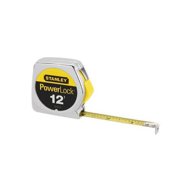 33-212 Stanley Power Lock Tape Measure,Tape rule W/metal case,Heavy duty,1/2" blade width,L 12'