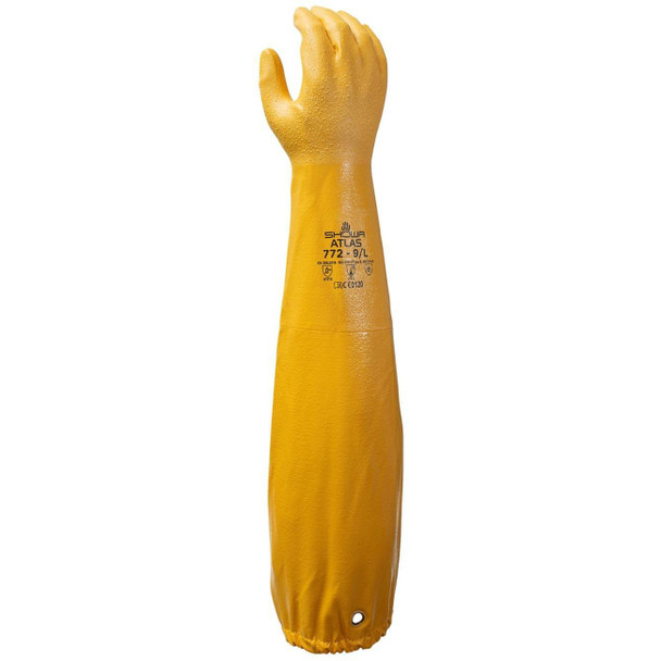 Chemical Resistance Glove, ATLAS, Size: X-Large; Material: Nitrile; Length: 13.5; Color: Yellow; Grip: Rough