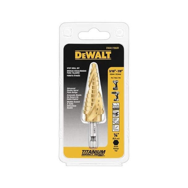 DWA1786IR DeWalt Step Drill Bit,3/16"-7/8" Step Drill Bit (12 Hole S)