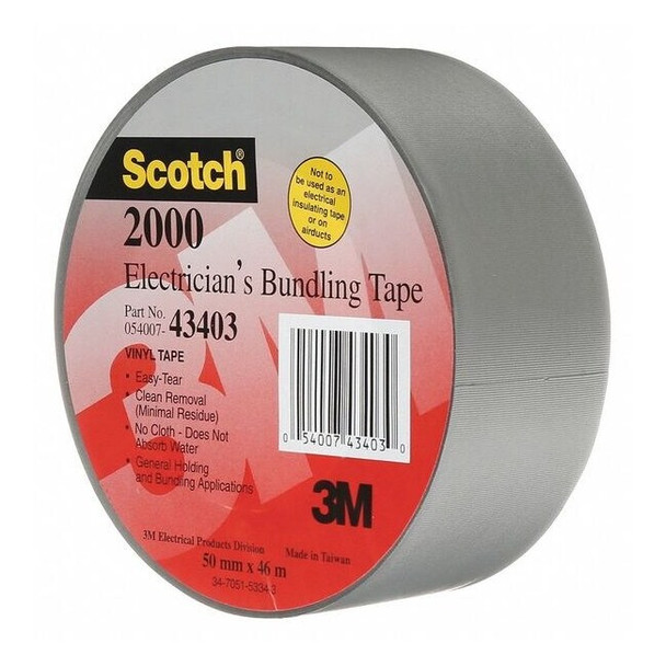 3m Electrical Tape, Vinyl, Gray, 50 yd L, 2 in W 2000