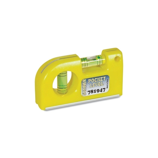 Pocket Level, 3-1/2 in L, Yellow, Plastic