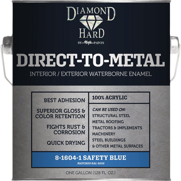 Majic Diamond Hard Direct-To-Metal Acrylic Paint, Safety Blue, 1 Gal. 8-1604-1