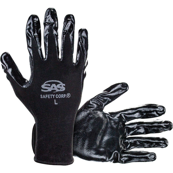 PawZ Black Nylon Knit Shell, Nitrile Palm Coating Gloves - Lrg 640-1009
