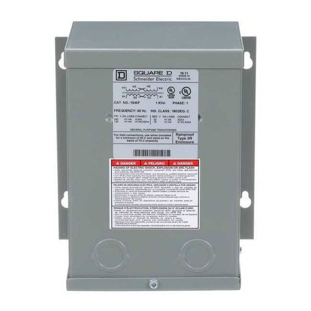 Square D Buck Boost Transformer, 1 kVA, NEMA 3R, 16/32V AC, 120/240V AC 1S46F