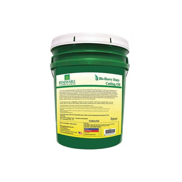 Renewable Lubricants Cutting Oil, 5 gal, Pail, Yellow 86714