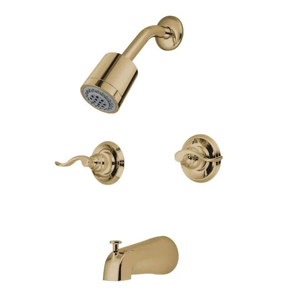 Kingston Brass Tub and Shower Faucet, Polished Brass, Wall Mount KB8242NFL