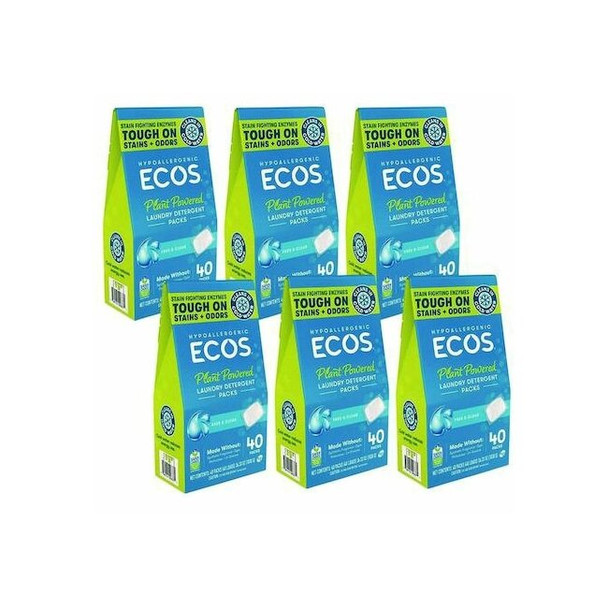 Ecos Laundry Detergent, Pacs, Free and Clear, Clear, 6 PK 9637/06
