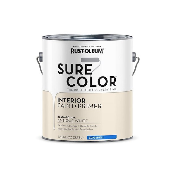 Interior Paint/Primer, Eggshell, Water Base, Antique White, 1 gal