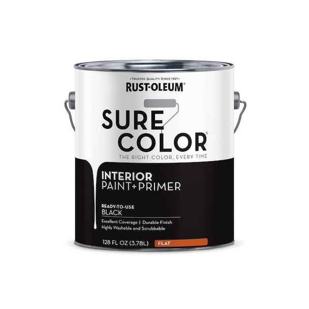 Rust-Oleum Interior Paint/Primer, Flat, Water Base, Flat Black, 1 gal 380216