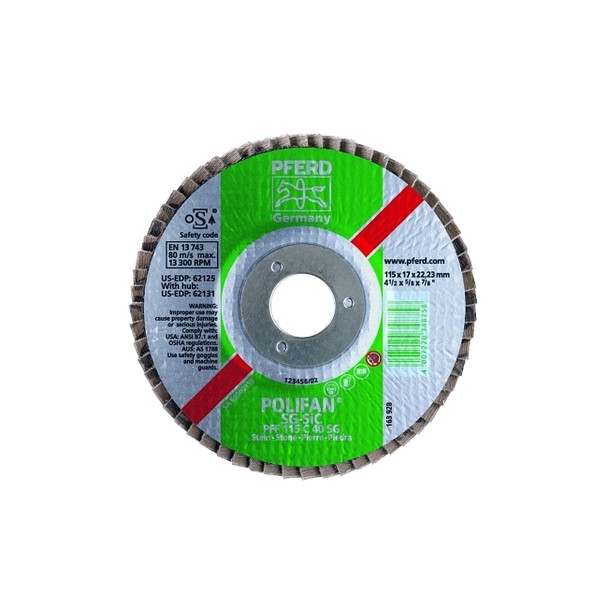 Type 27 POLIFAN® SG Flap Disc, 7 in dia, 40 Grit, 5/8 in-11, 8500 rpm
